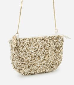 Bolsa Transversal Pequena com Miçangas e Alça de Corrente