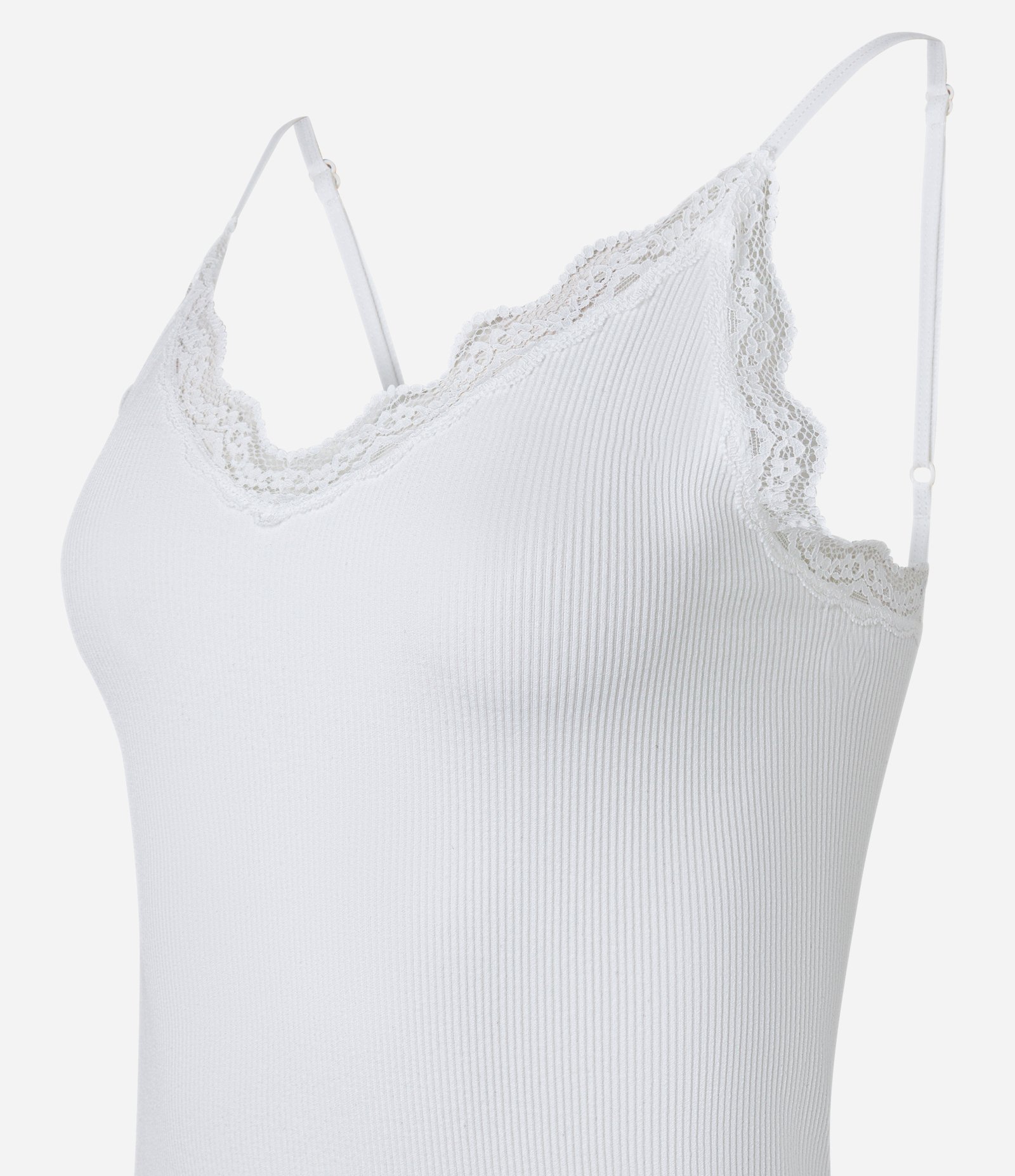 Blusa de Pijama sem Manga Seamless com Decote Rendado Branco 4