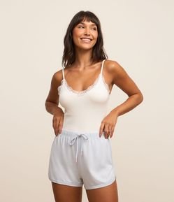 Blusa de Pijama sem Manga Seamless com Decote Rendado
