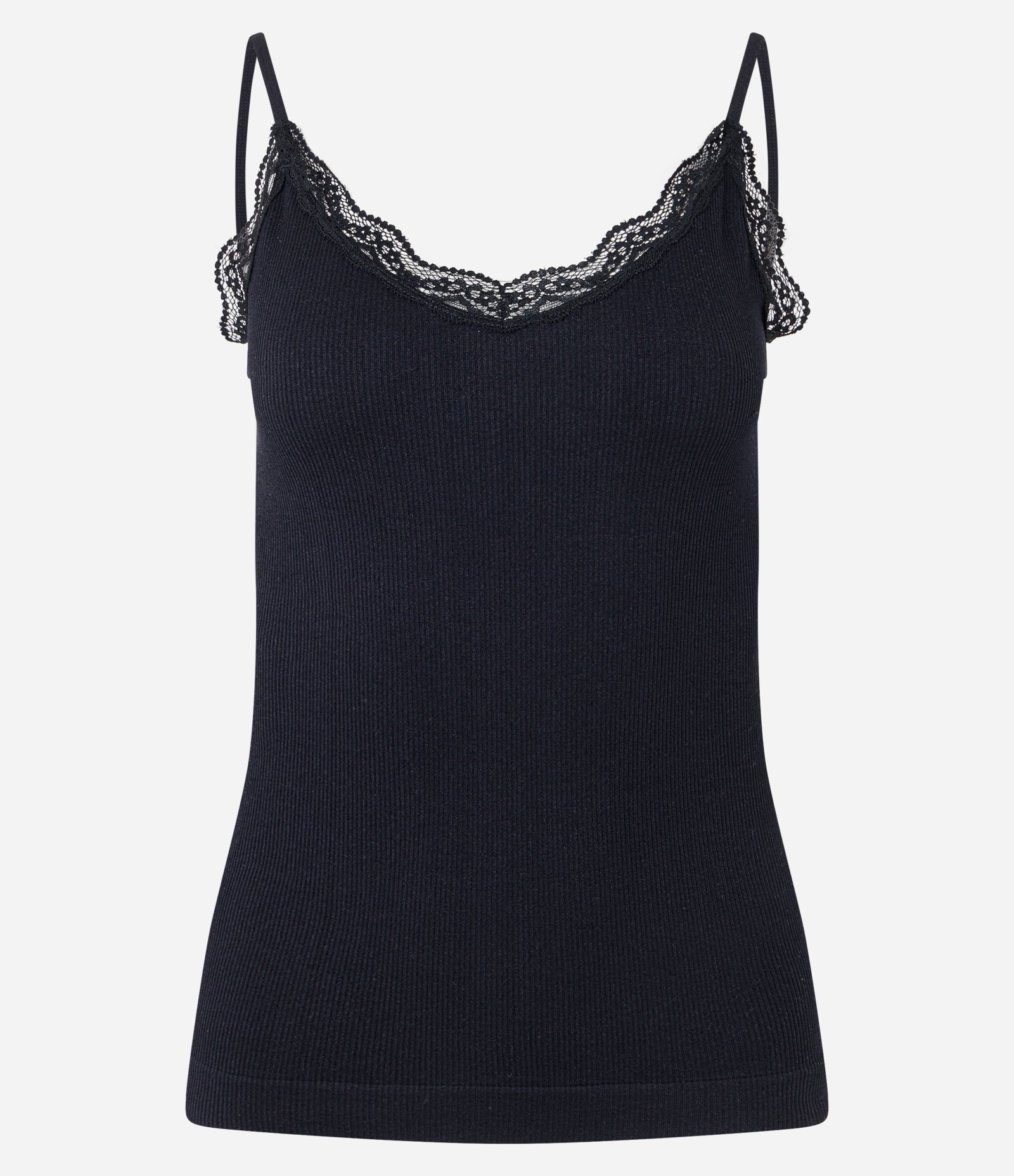 Blusa de Pijama Alcinha Seamless com Decote Rendado Preto 5