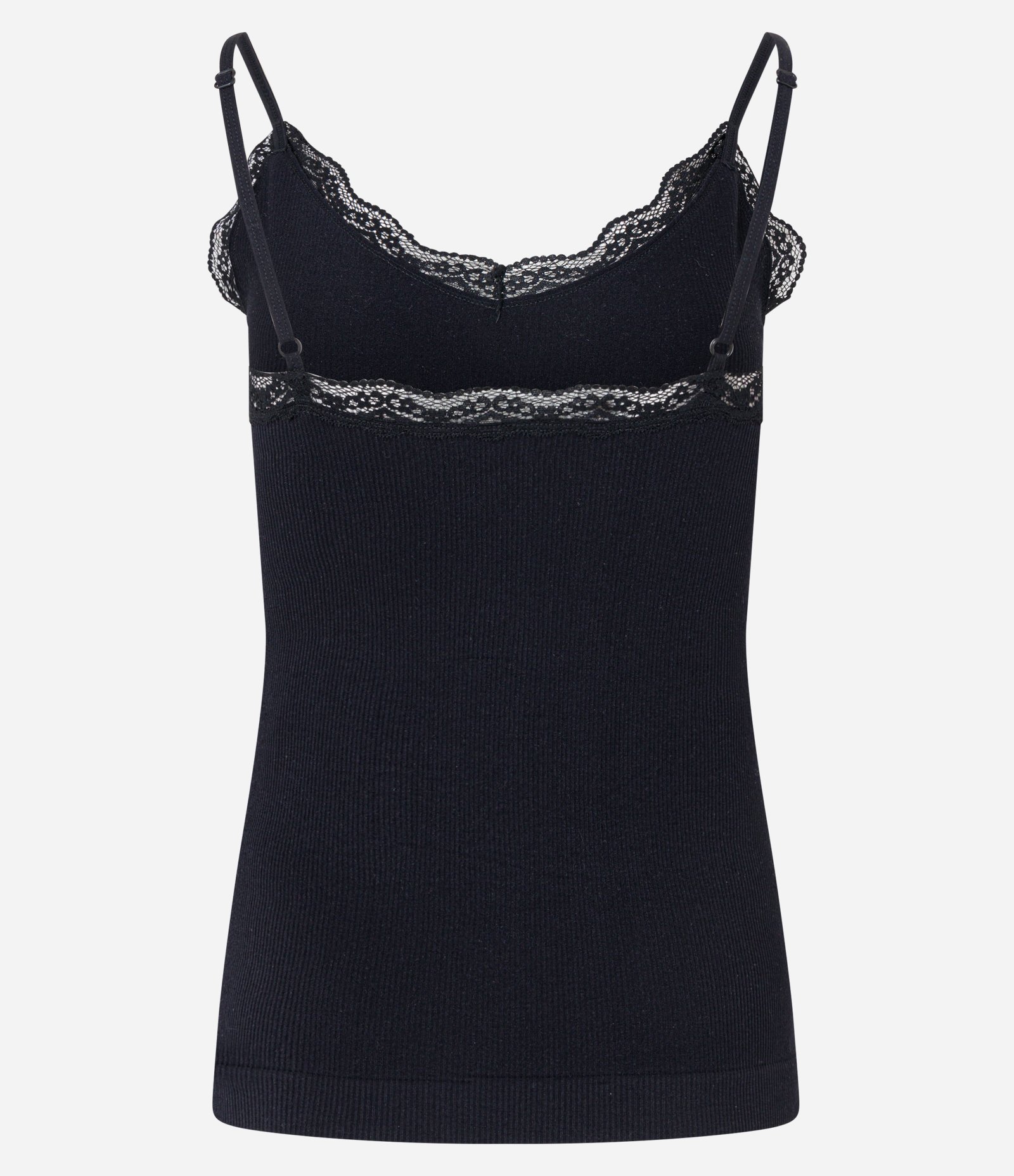 Blusa de Pijama Alcinha Seamless com Decote Rendado Preto 6
