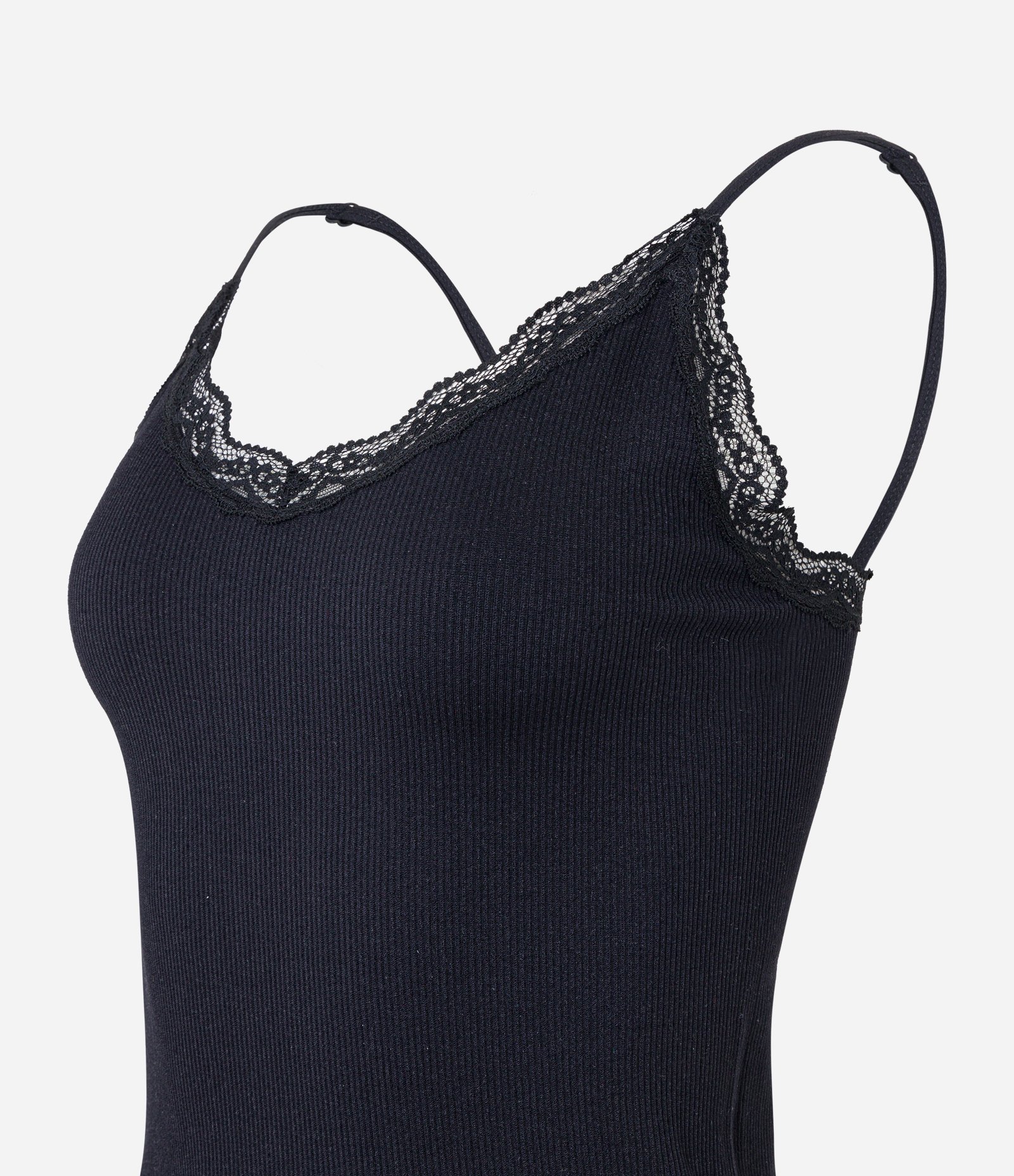 Blusa de Pijama Alcinha Seamless com Decote Rendado Preto 7