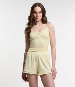 Blusa de Pijama Alcinha Seamless com Renda no Decote