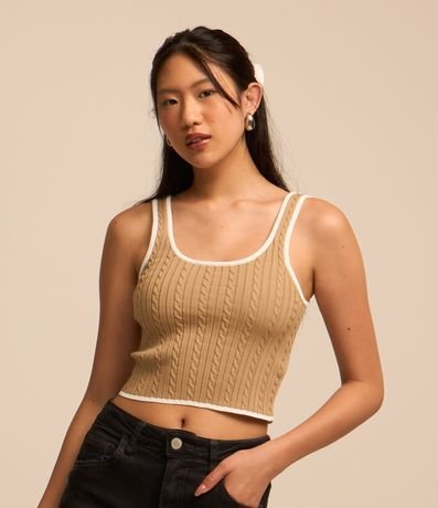 Blusa Cropped Texturizada com Acabamento Contrastante Blusa Cropped Texturizada com Acabamento Contrastante