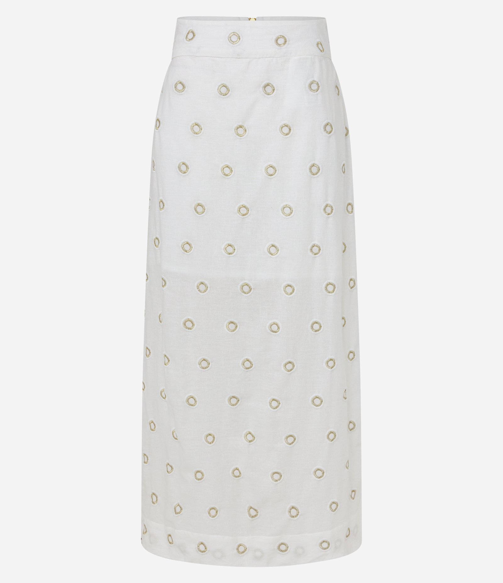 Saia Reta Midi em Cambraia com Bordados Circulares Branco 5