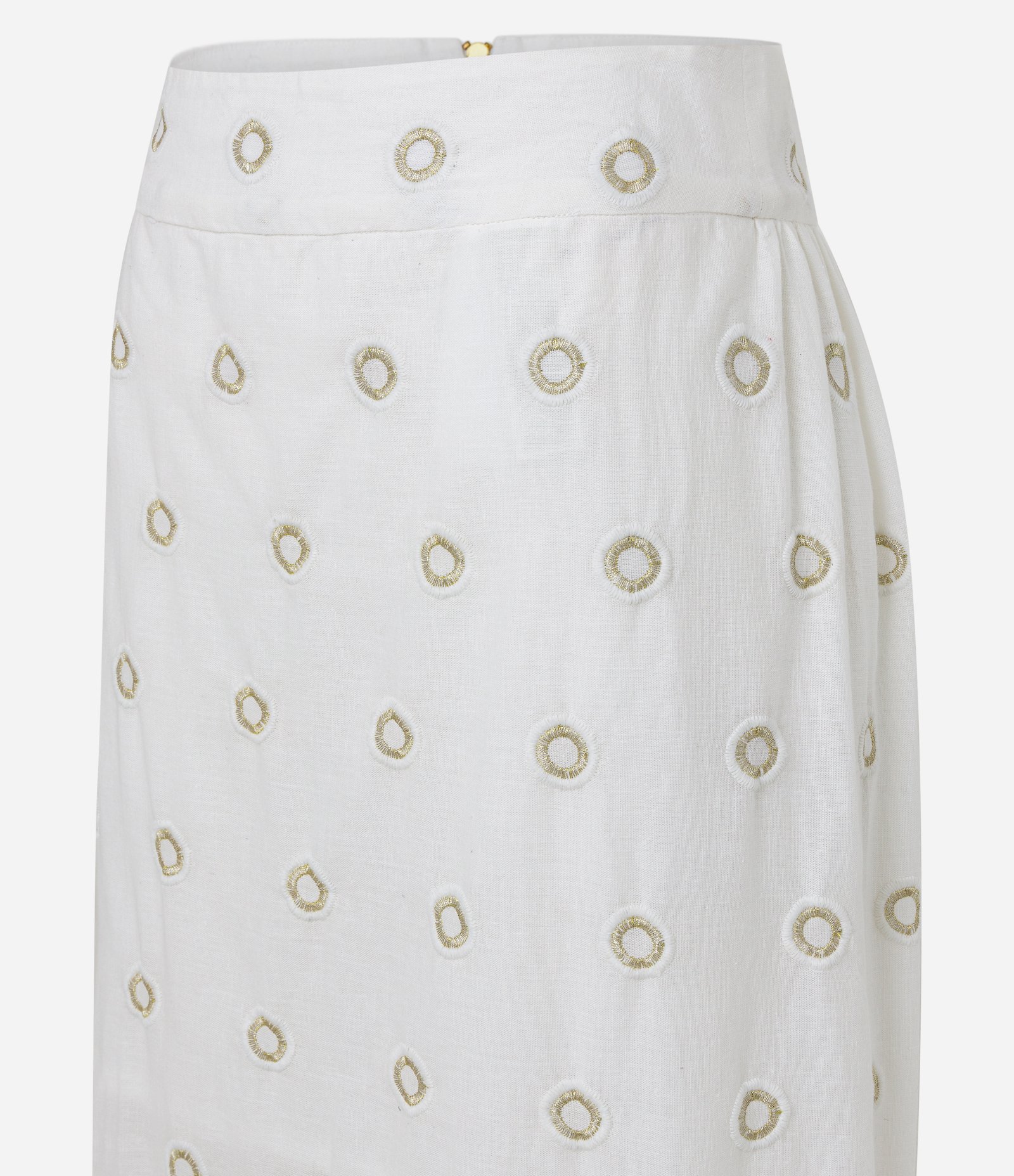 Saia Reta Midi em Cambraia com Bordados Circulares Branco 6