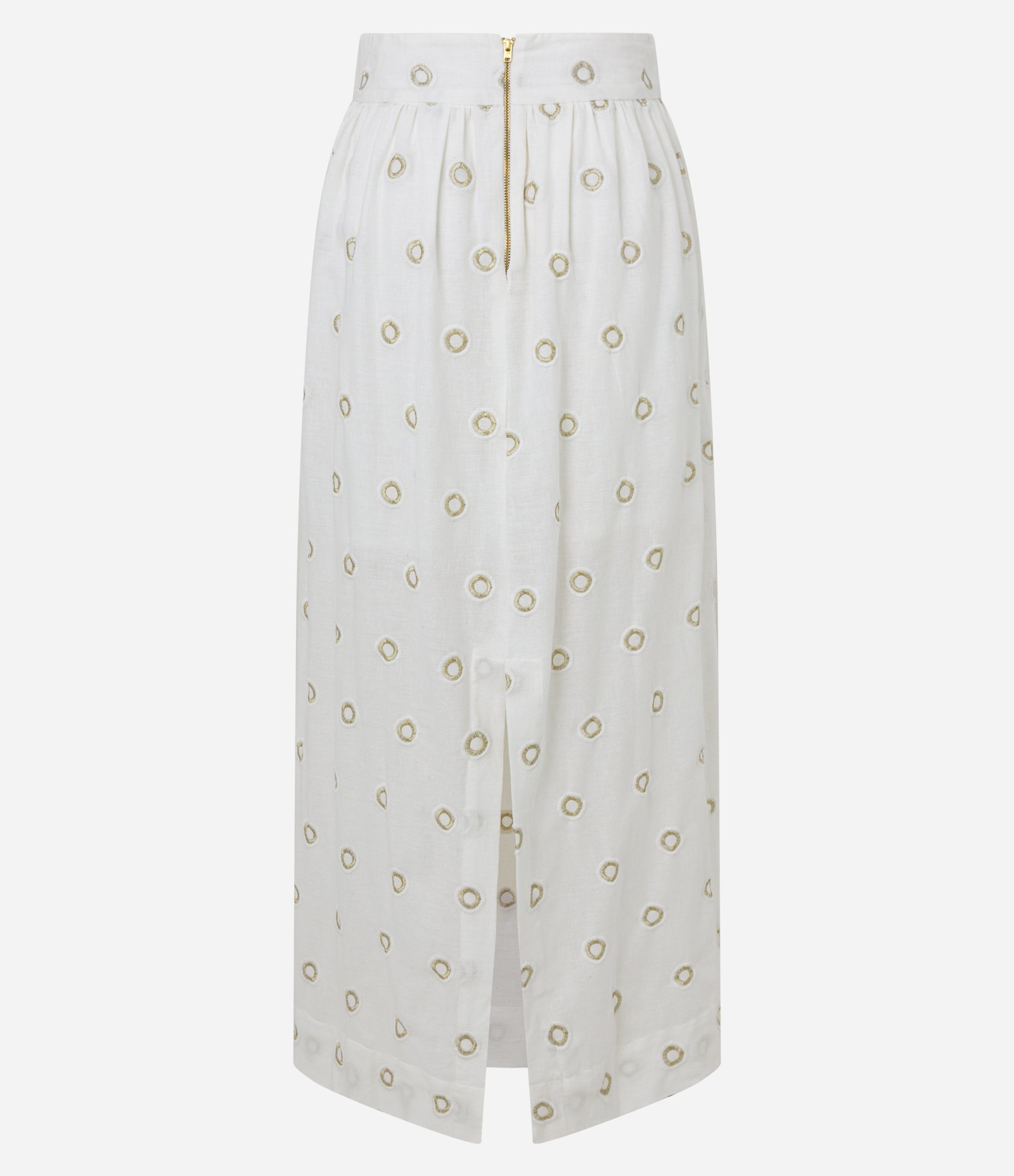 Saia Reta Midi em Cambraia com Bordados Circulares Branco 7