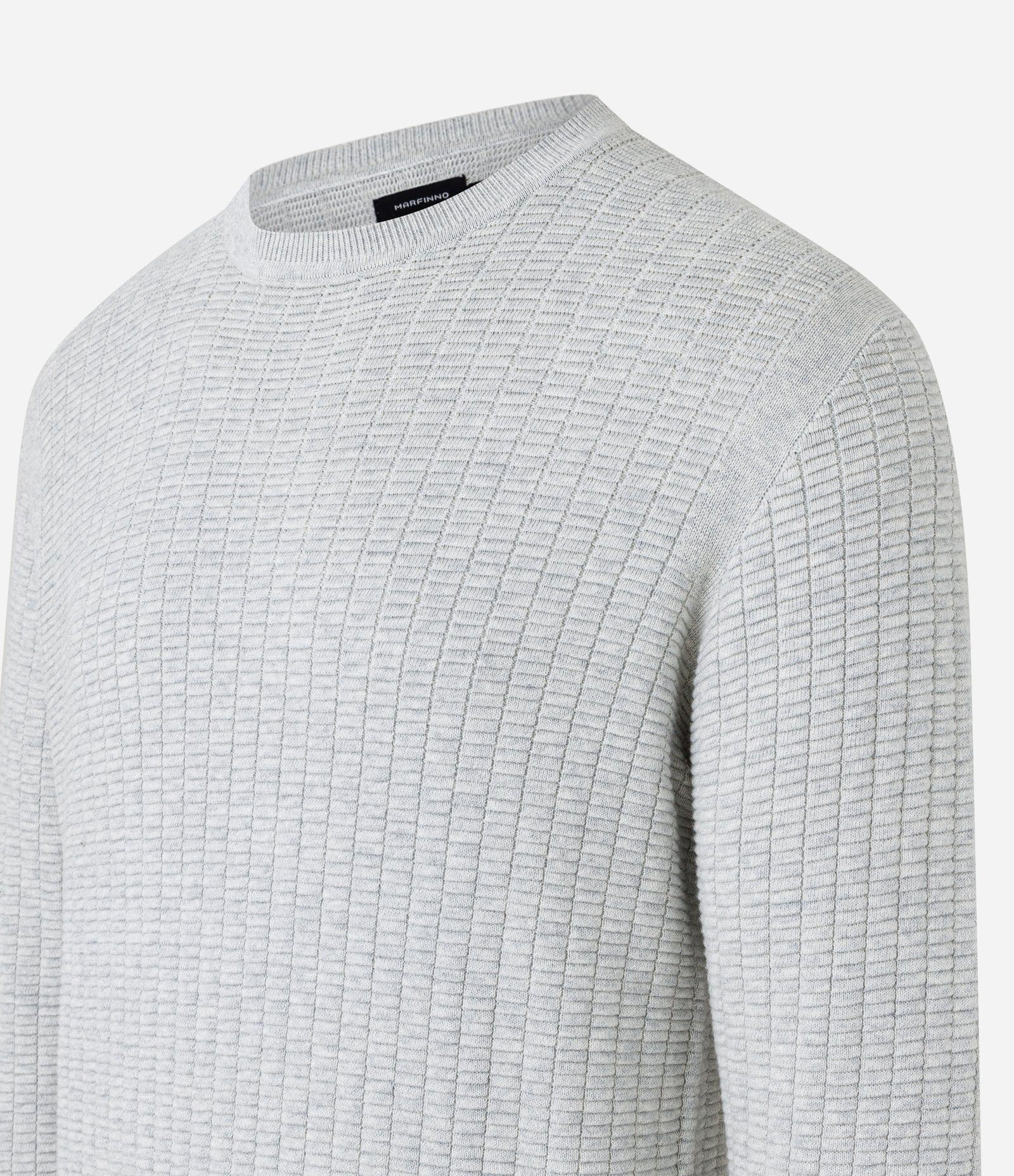 Suéter Regular em Algodão com Textura Grid Cinza 2