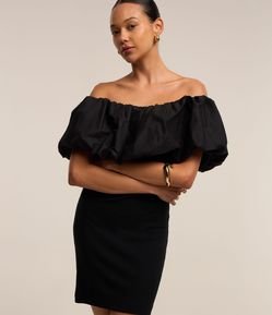 Vestido Curto em Ribana com Ombro a Ombro Bufante