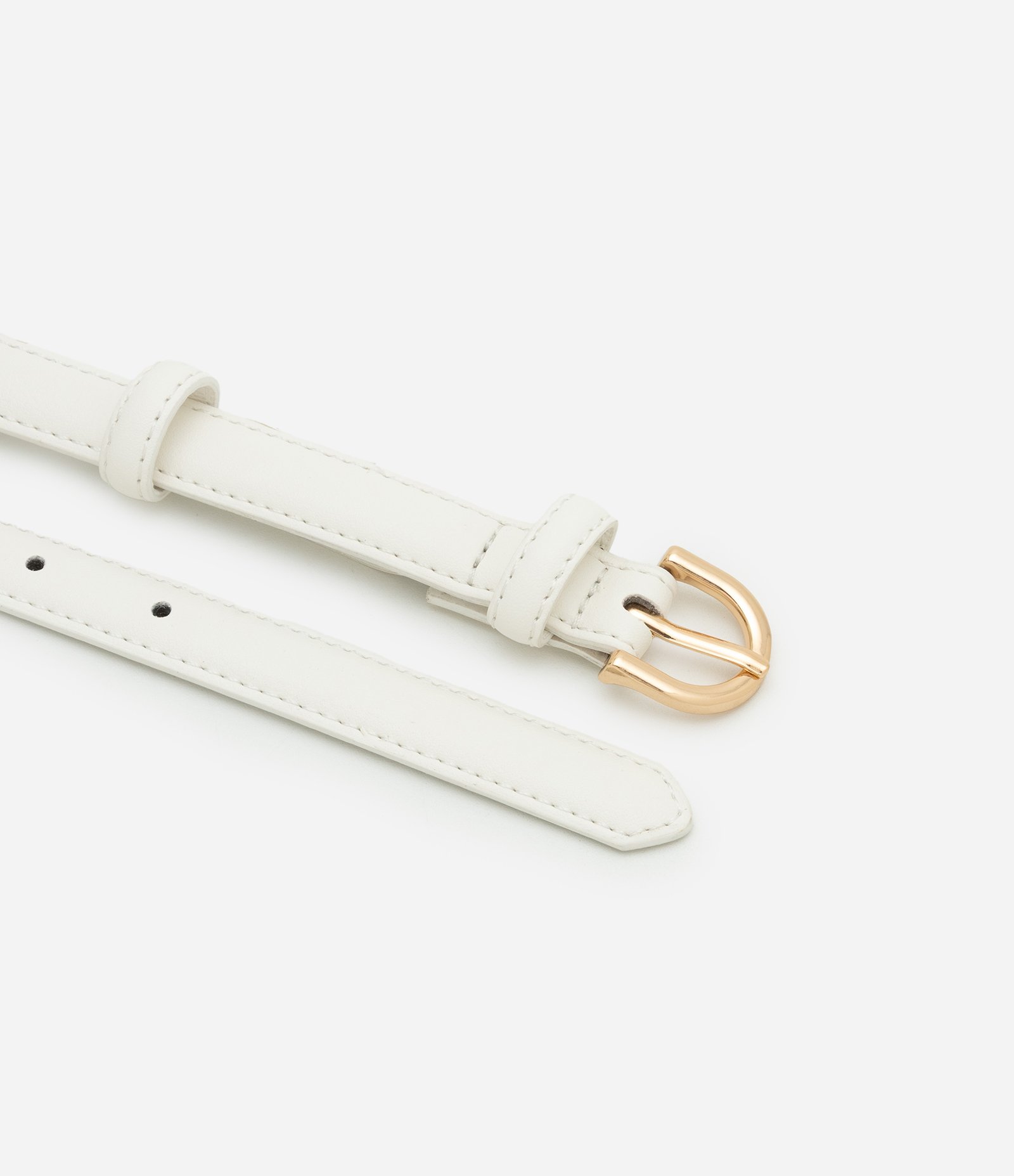 Kit 02 Cintos Finos com Fivelas Arredondadas Dourado/ Off White 2