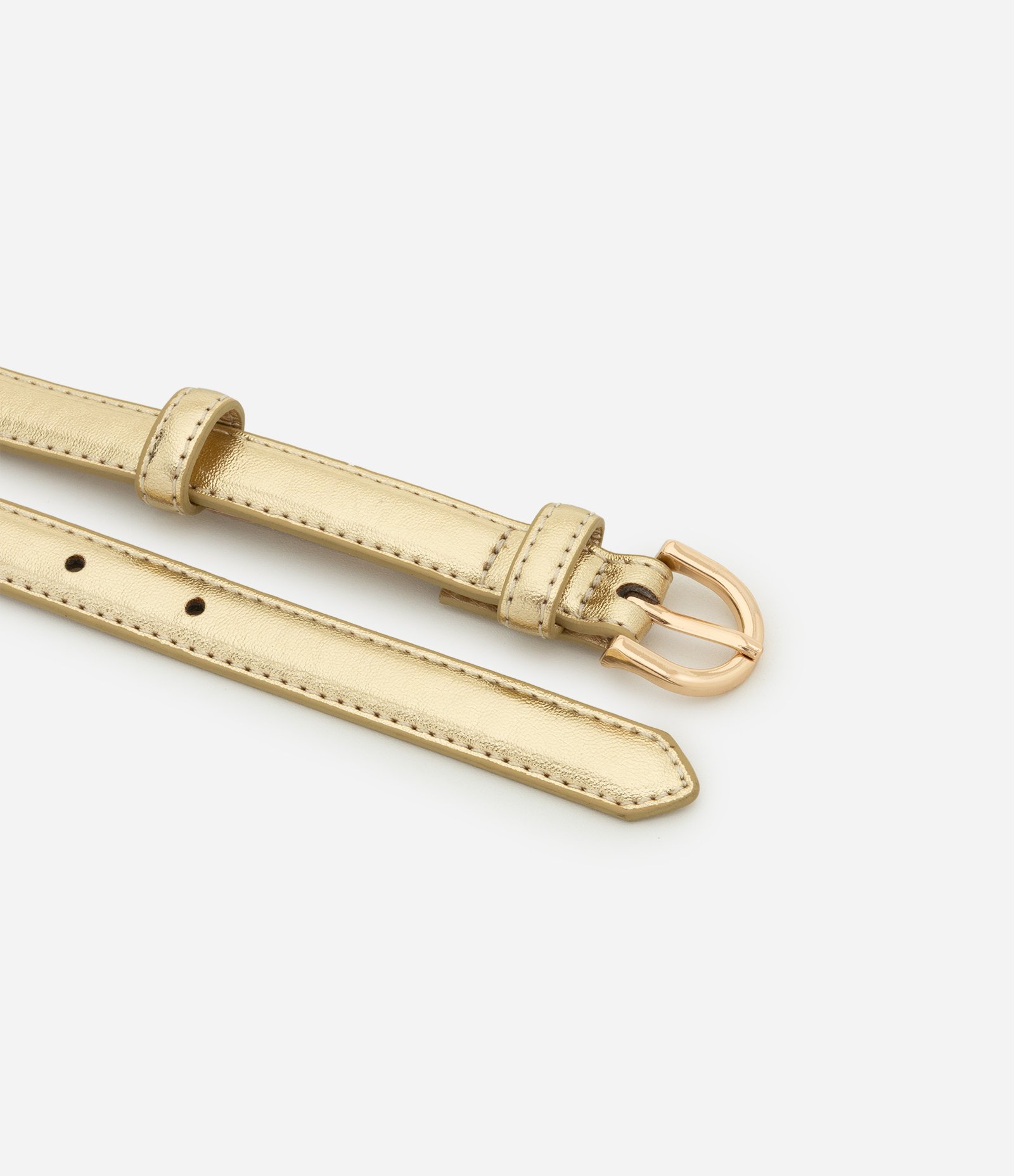 Kit 02 Cintos Finos com Fivelas Arredondadas Dourado/ Off White 3