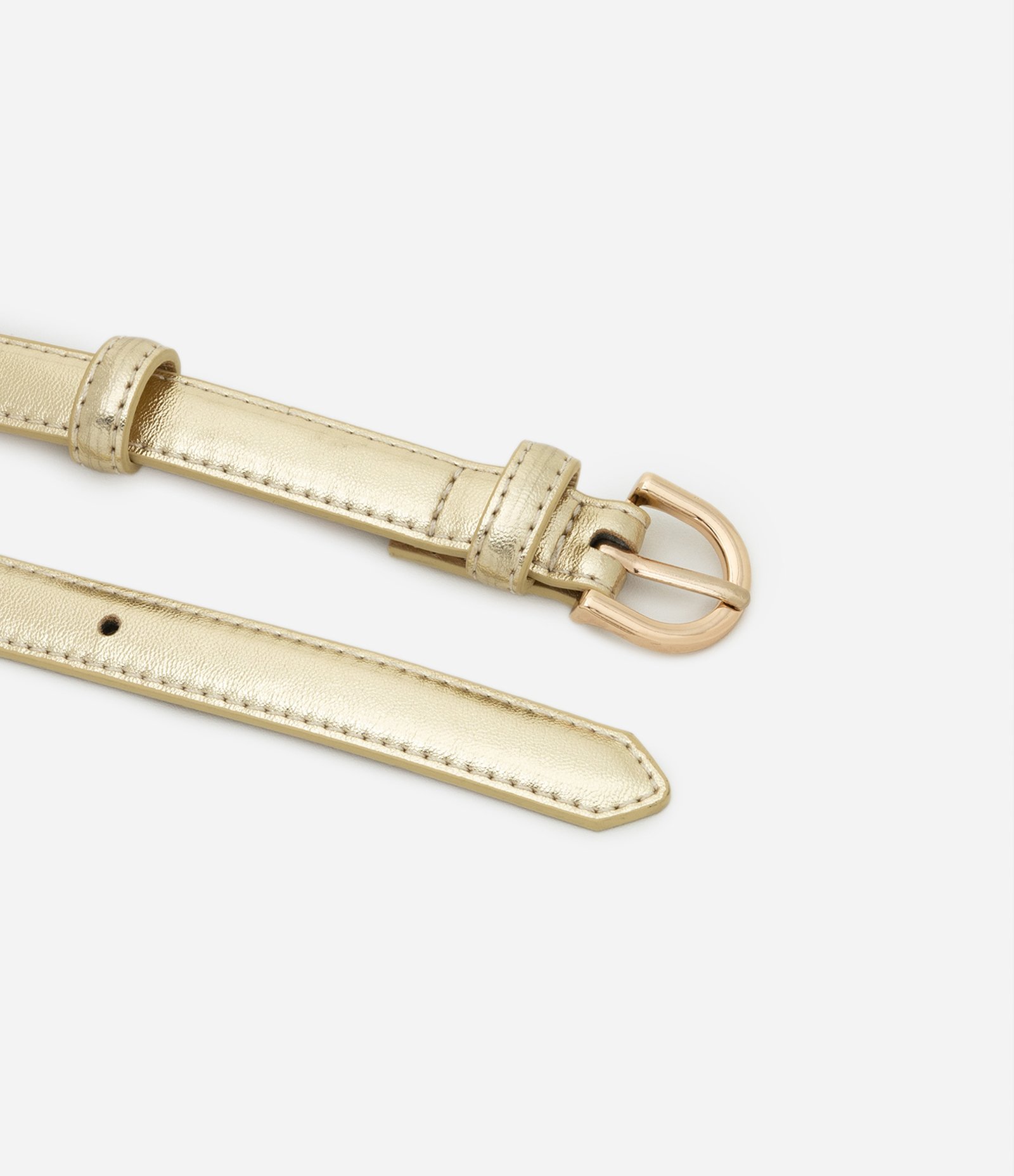 Kit 02 Cintos Finos com Fivelas Arredondadas Dourado/ Off White 4