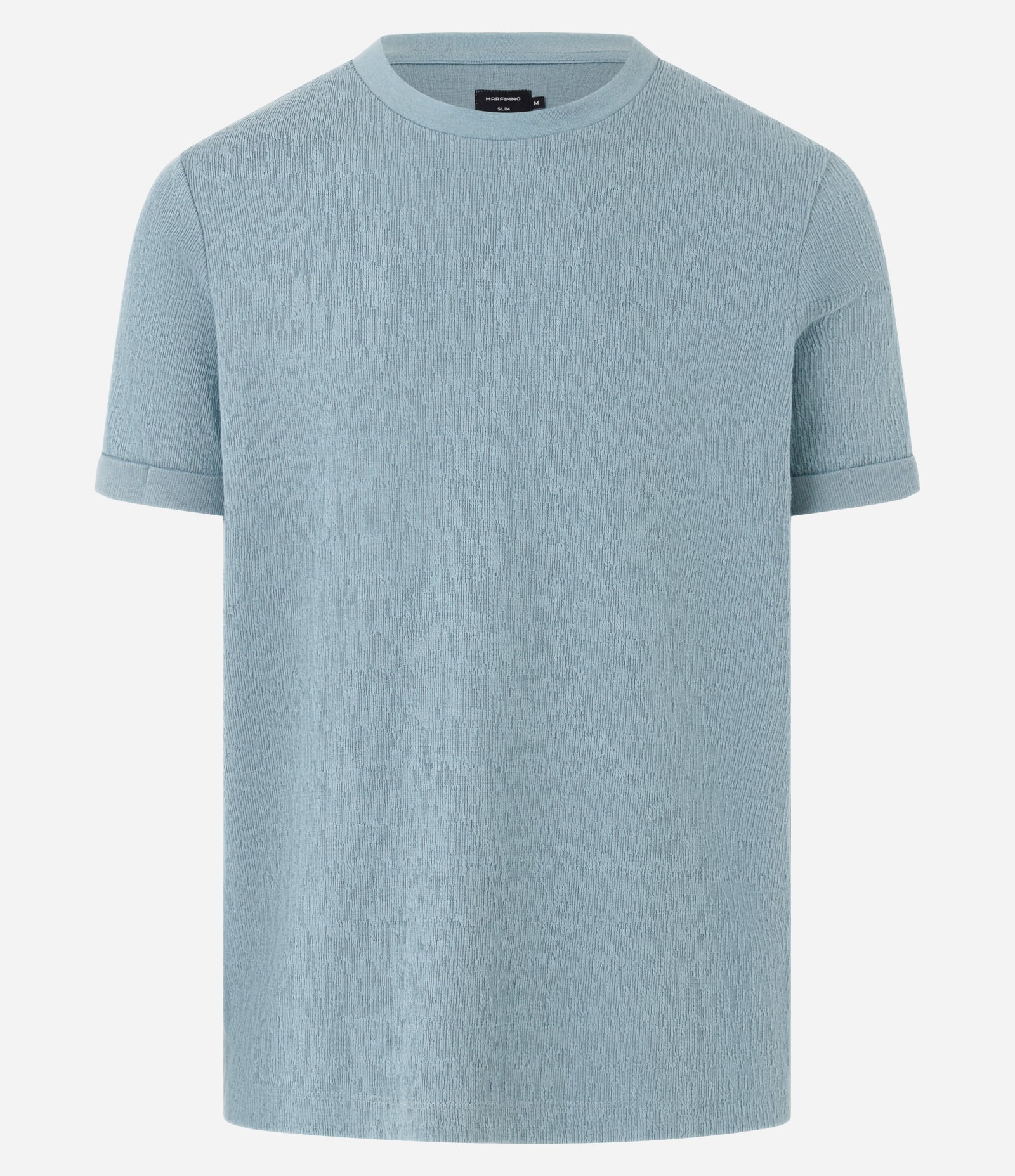 Camiseta Slim em Algodão com Textura e Dobra na Manga Azul 6