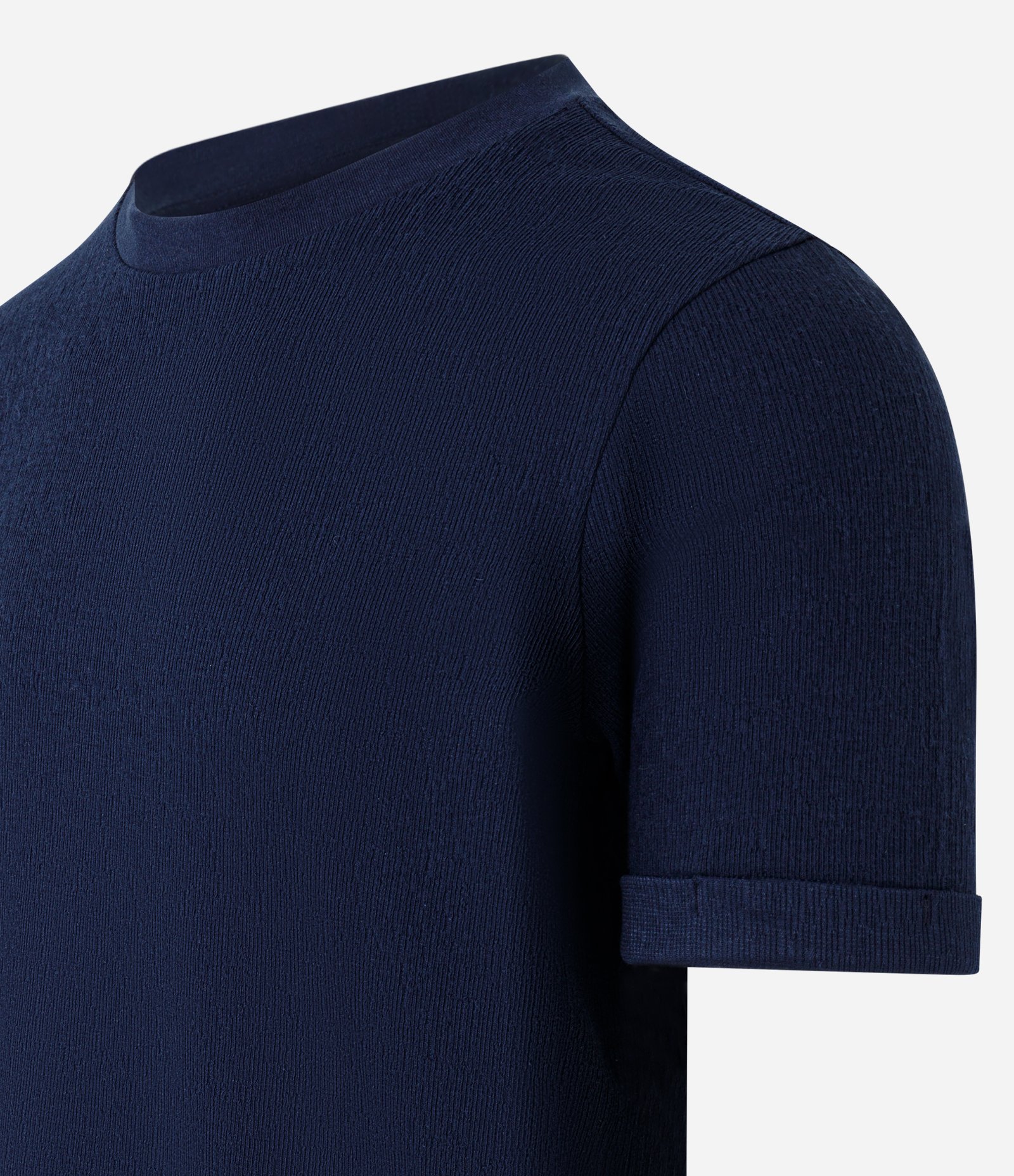 Camiseta Slim em Algodão com Textura e Dobra na Manga Azul Marinho 7