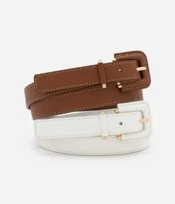 Kit 02 Cintos Finos com Fivela Quadrada Forrada