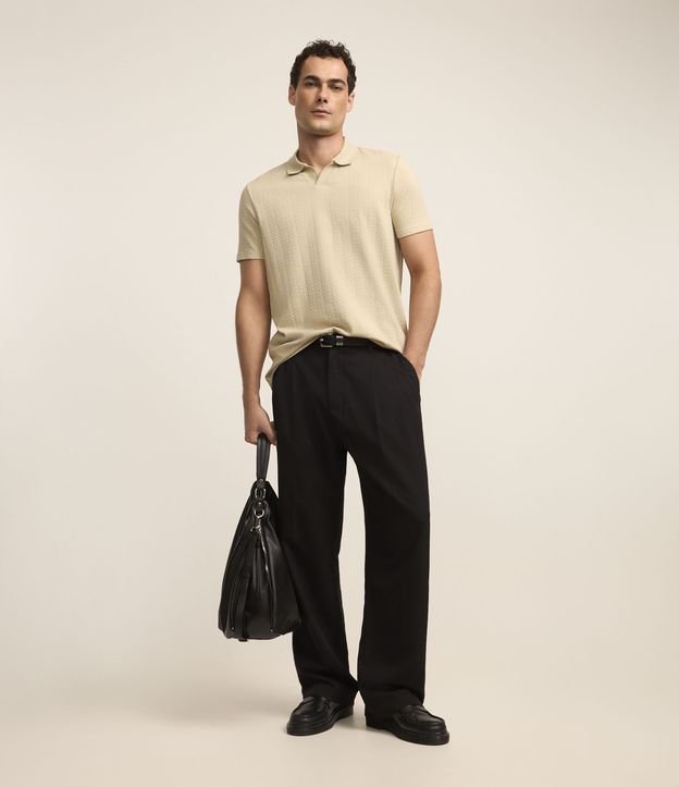 Camiseta Polo Regular em Algodão com Textura