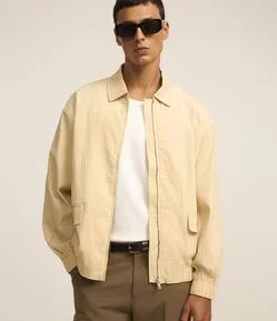 Jaqueta em Ana Ruga com Textura e Elástico na Cintura e Mangas