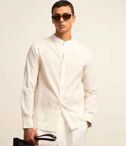 Bata em Algodão com Textura e Gola Padre