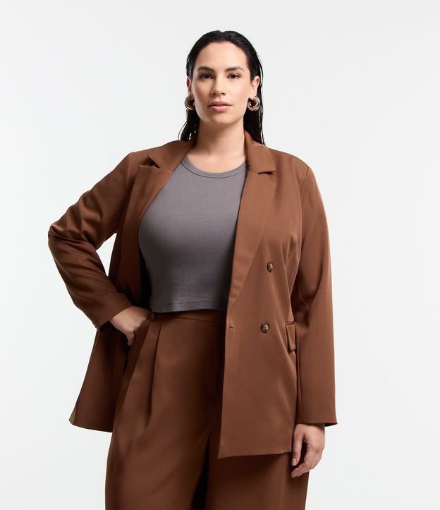 Blazer Alongado Alfaiataria com Botões Frontais Curve & Plus Size