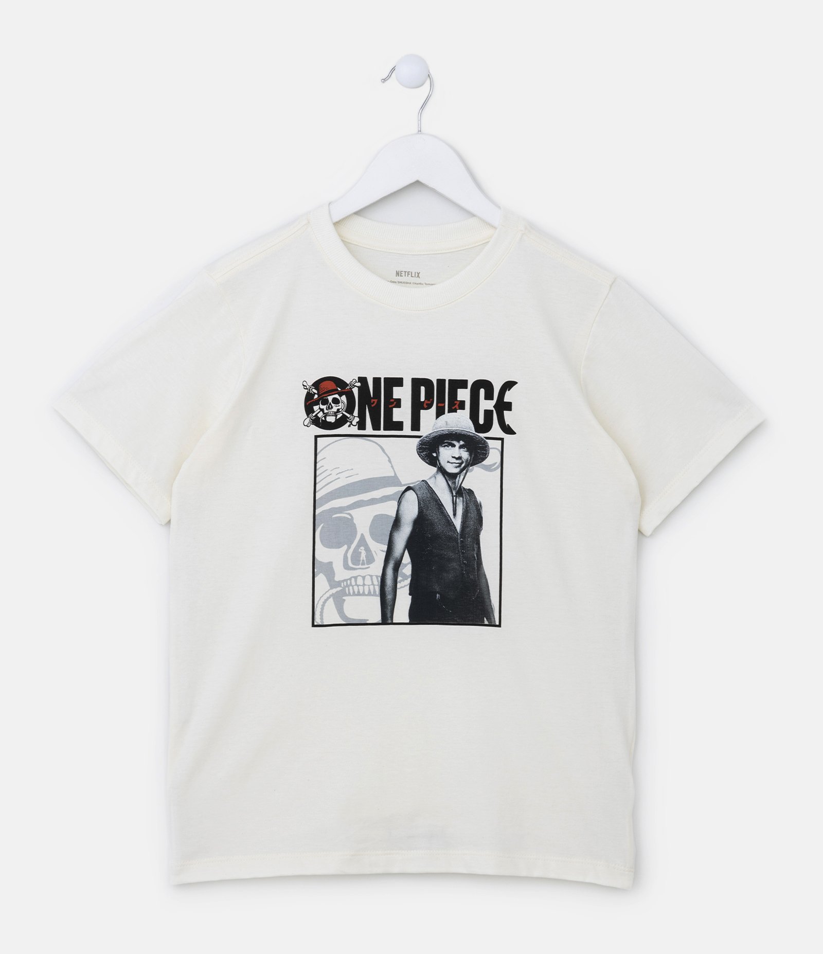 Camiseta Infantil com Estampa do One Piece Luffy - Tam 5 a 14 anos Off White 1