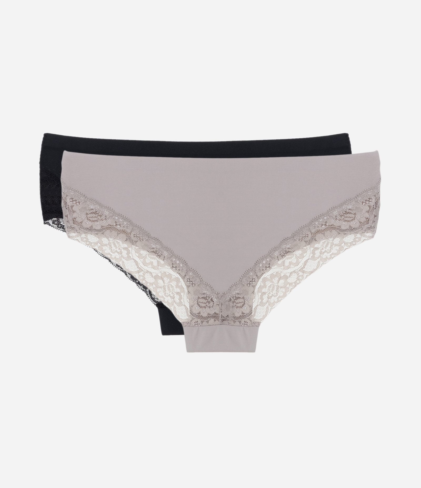 Kit 02 Calcinhas Boyshort em Microfibra com Renda Bege/Preto 2