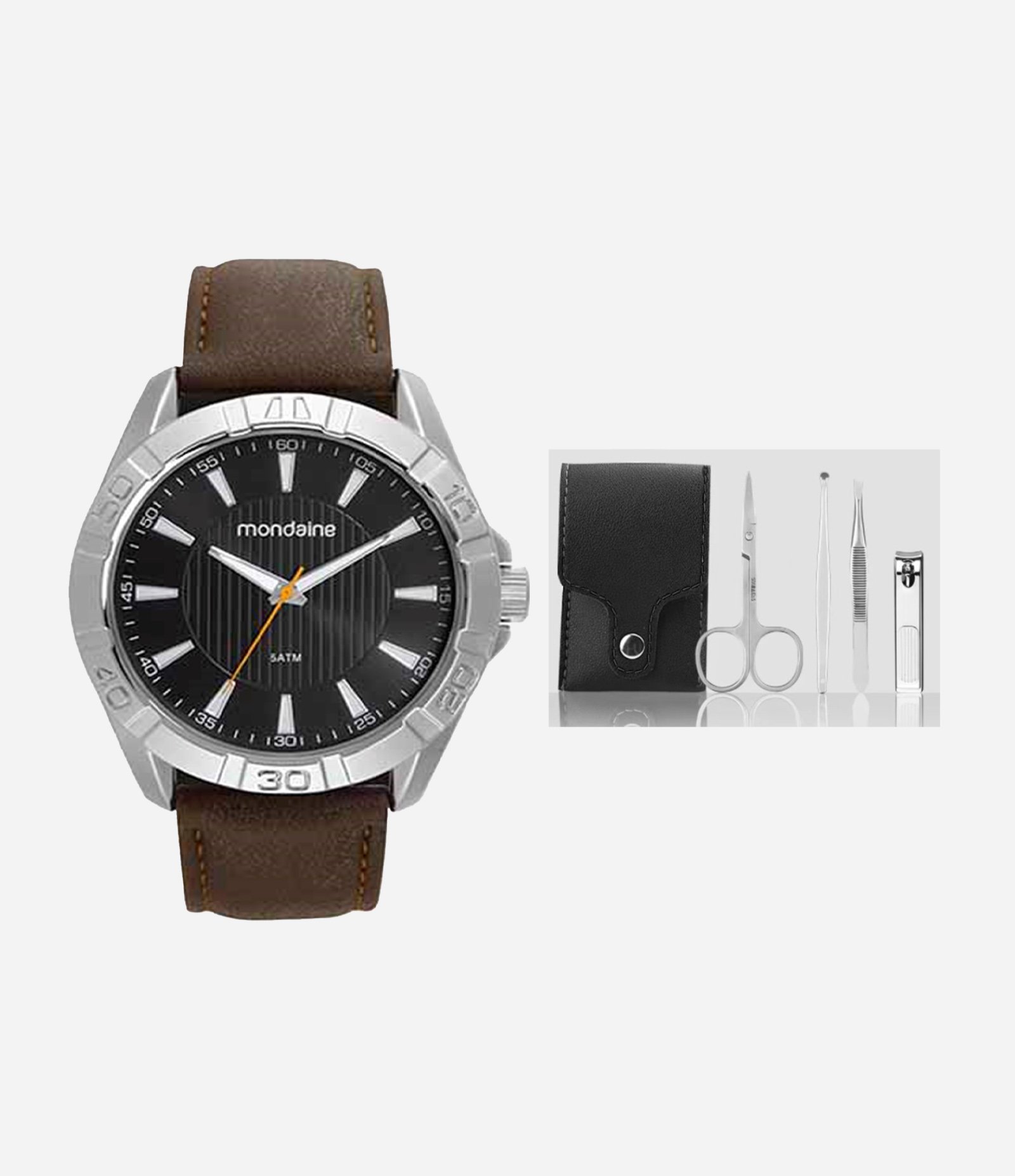 Kit Relógio Masculino Analógico Mondaine Marrom 5
