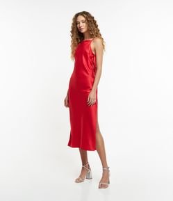 Vestido Midi em Crepe com Alças Finas e Amarração nas Laterais
