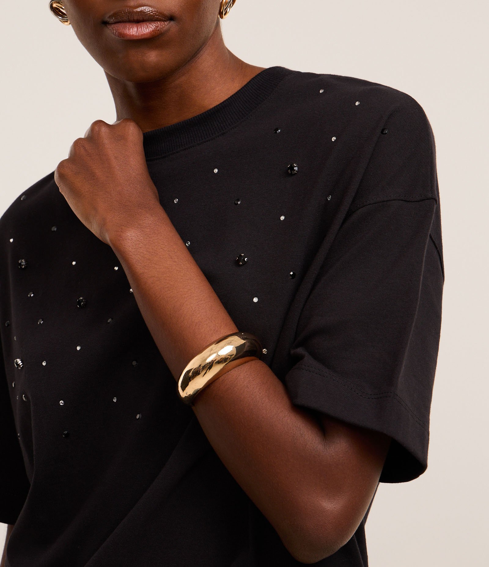 Blusa Boxy Oversized em Algodão com Pedrarias de Strass Preto 3