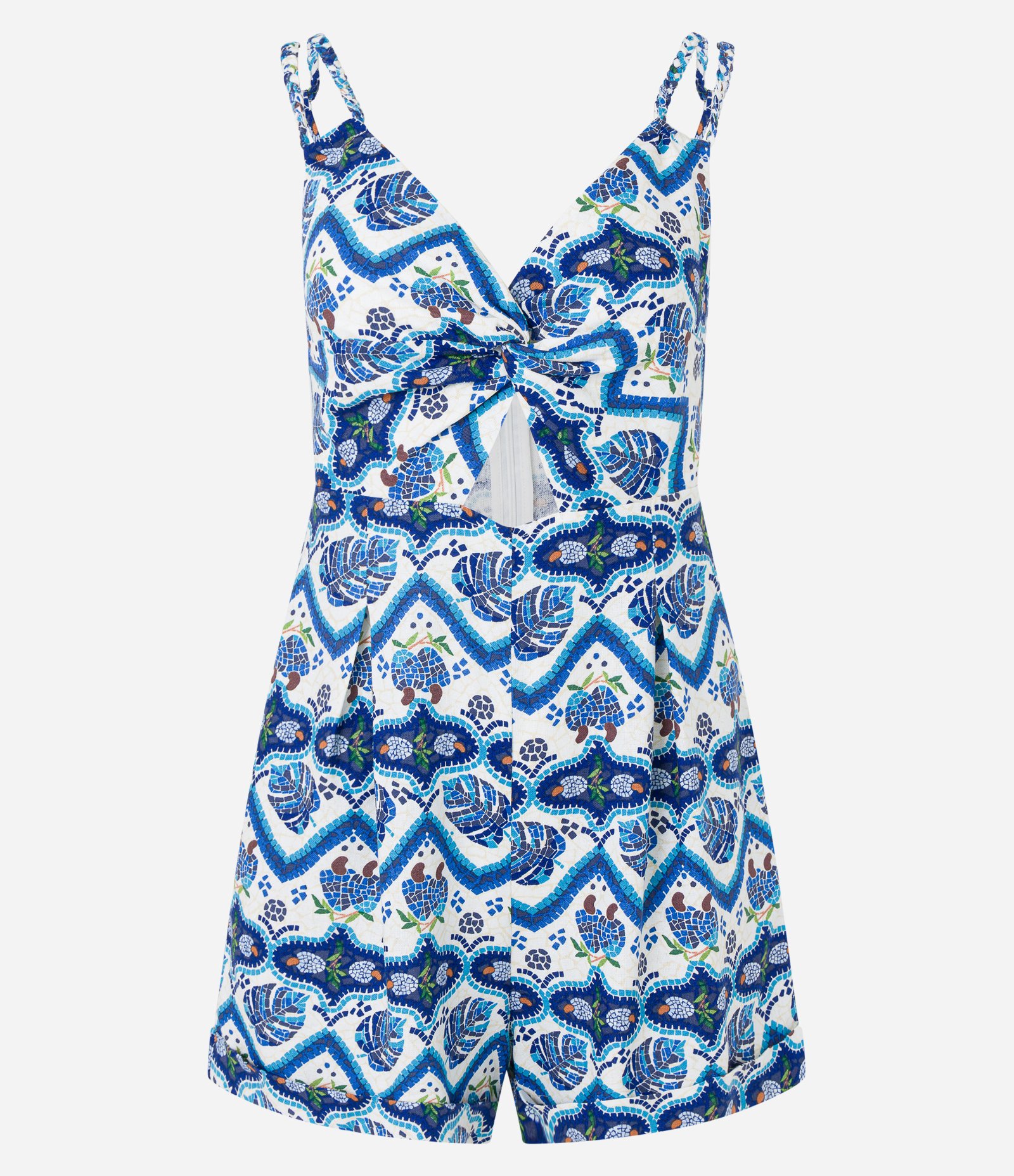 Macaquinho em Viscose e Linho com Alça Trançada Azul 4