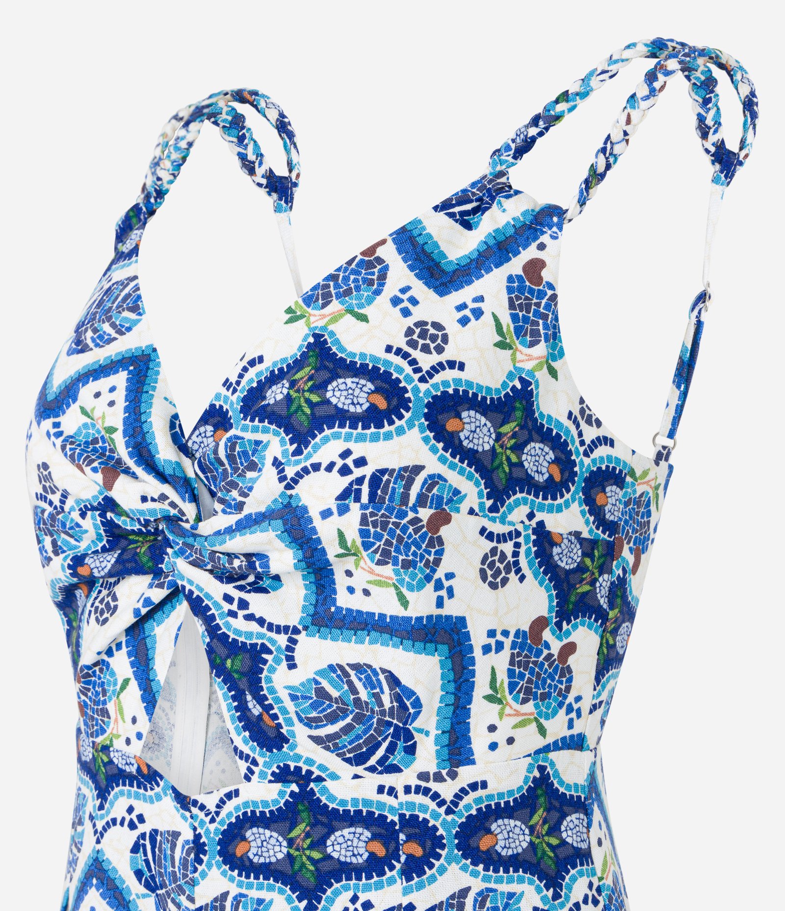 Macaquinho em Viscose e Linho com Alça Trançada Azul 5