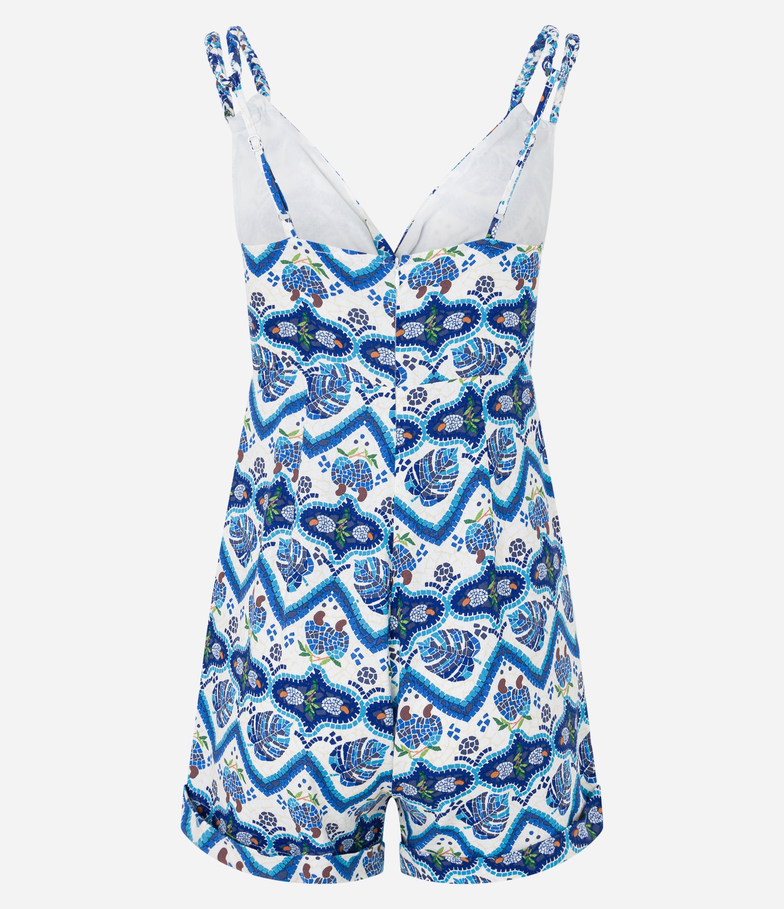 Macaquinho em Viscose e Linho com Alça Trançada Azul 6