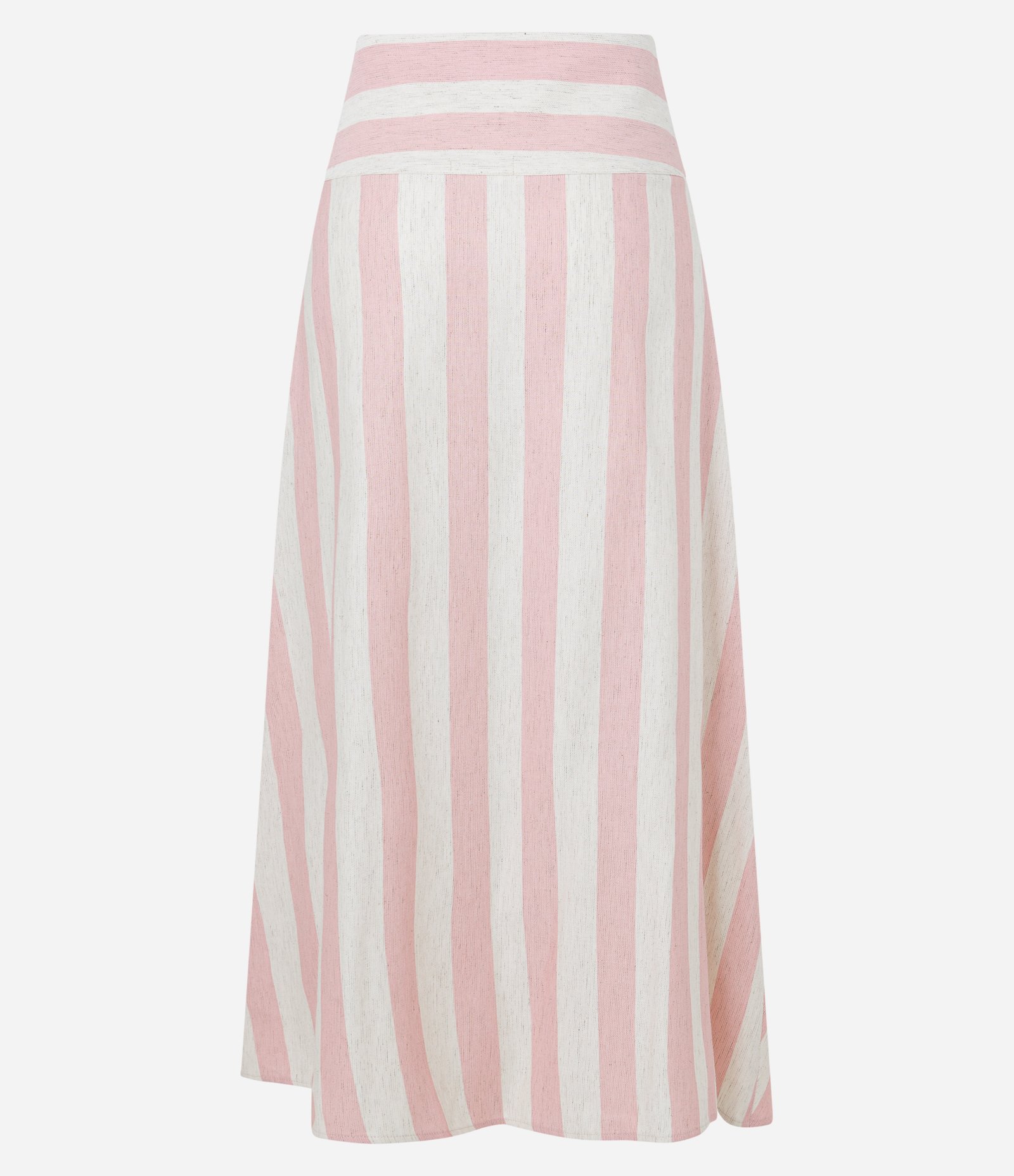 Saia Midi em Viscolinho com Transpasse e Abotoamento Lateral Off White/ Rosa 6