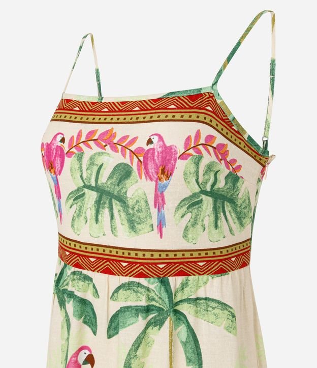 Vestido Longo em Viscose e Linho com Estampa Tropical