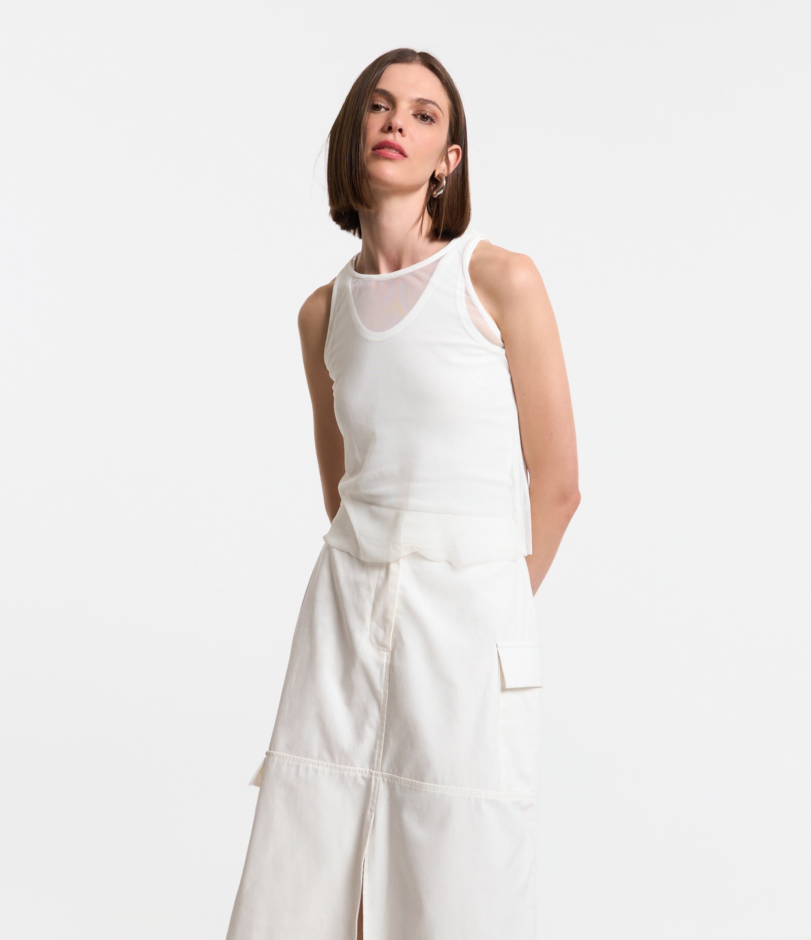 Blusa Regata em Tule com Sobreposições Branco 1