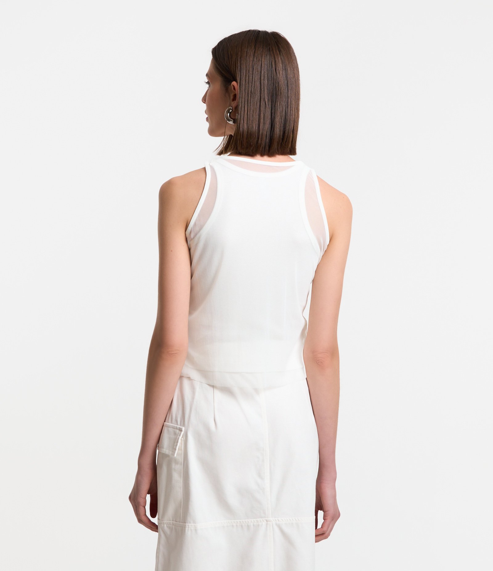 Blusa Regata em Tule com Sobreposições Branco 3