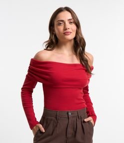 Blusa Ombro a Ombro em Ribana com Camada Larga Franzida