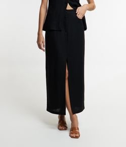 Saia Midi em Viscolinho com Fenda Frontal