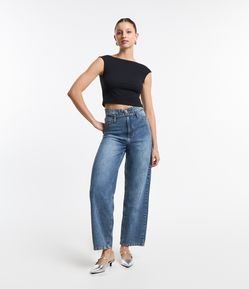 Calça Baggy Jean Dirty Washed com Cintinho