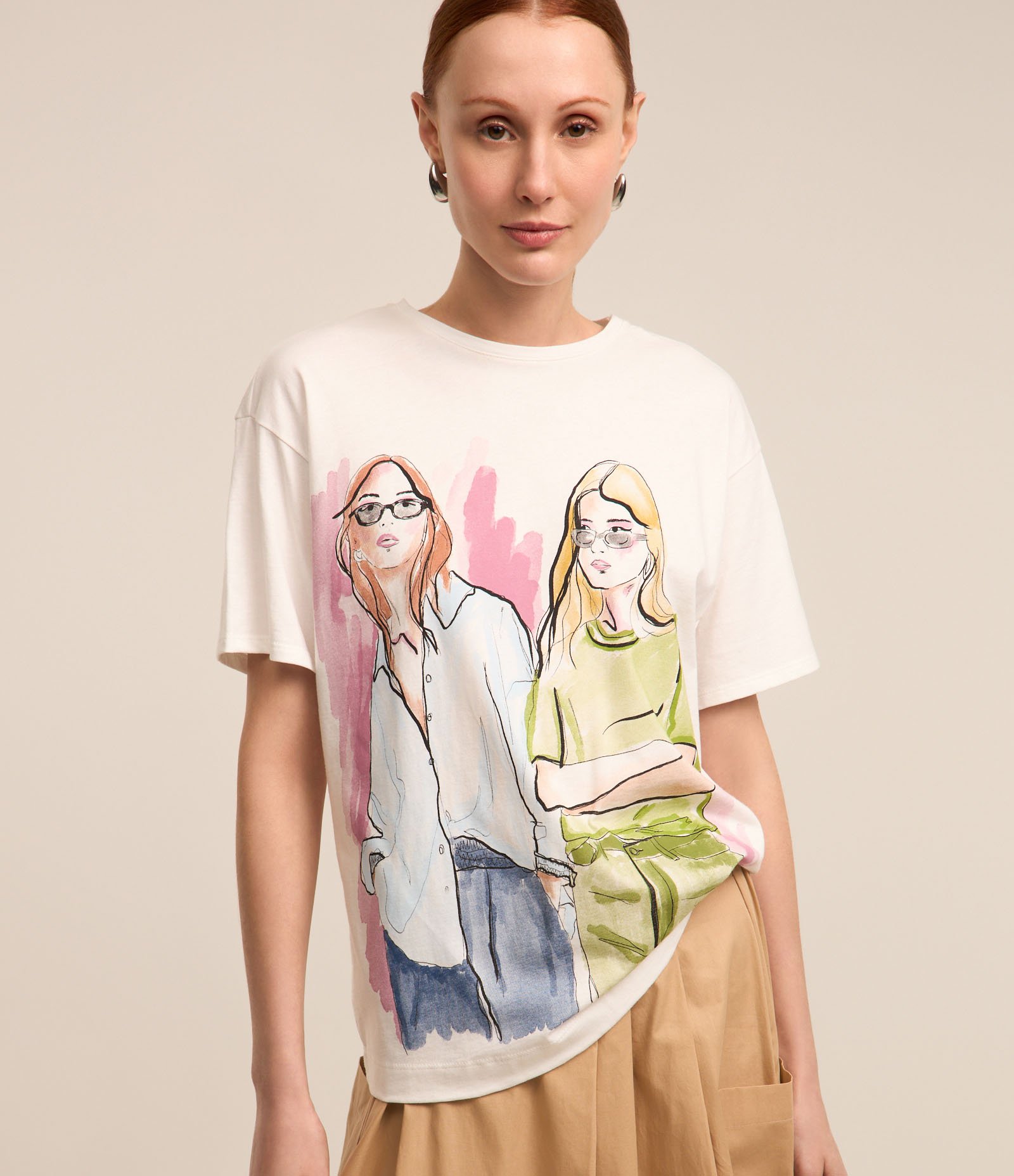 Camiseta em Algodão com Estampa Mulheres Branco Neve 1