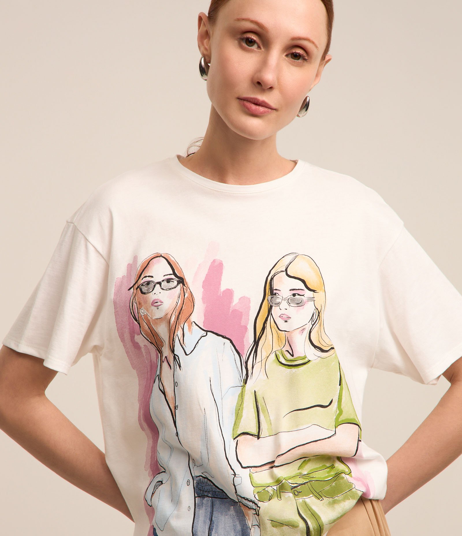 Camiseta em Algodão com Estampa Mulheres Branco Neve 3