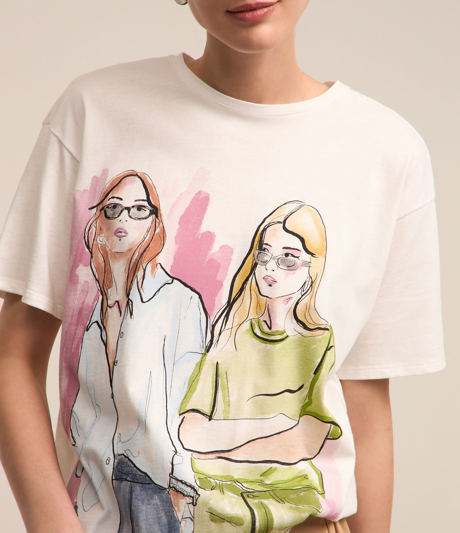 Camiseta em Algodão com Estampa Mulheres Branco Neve 4