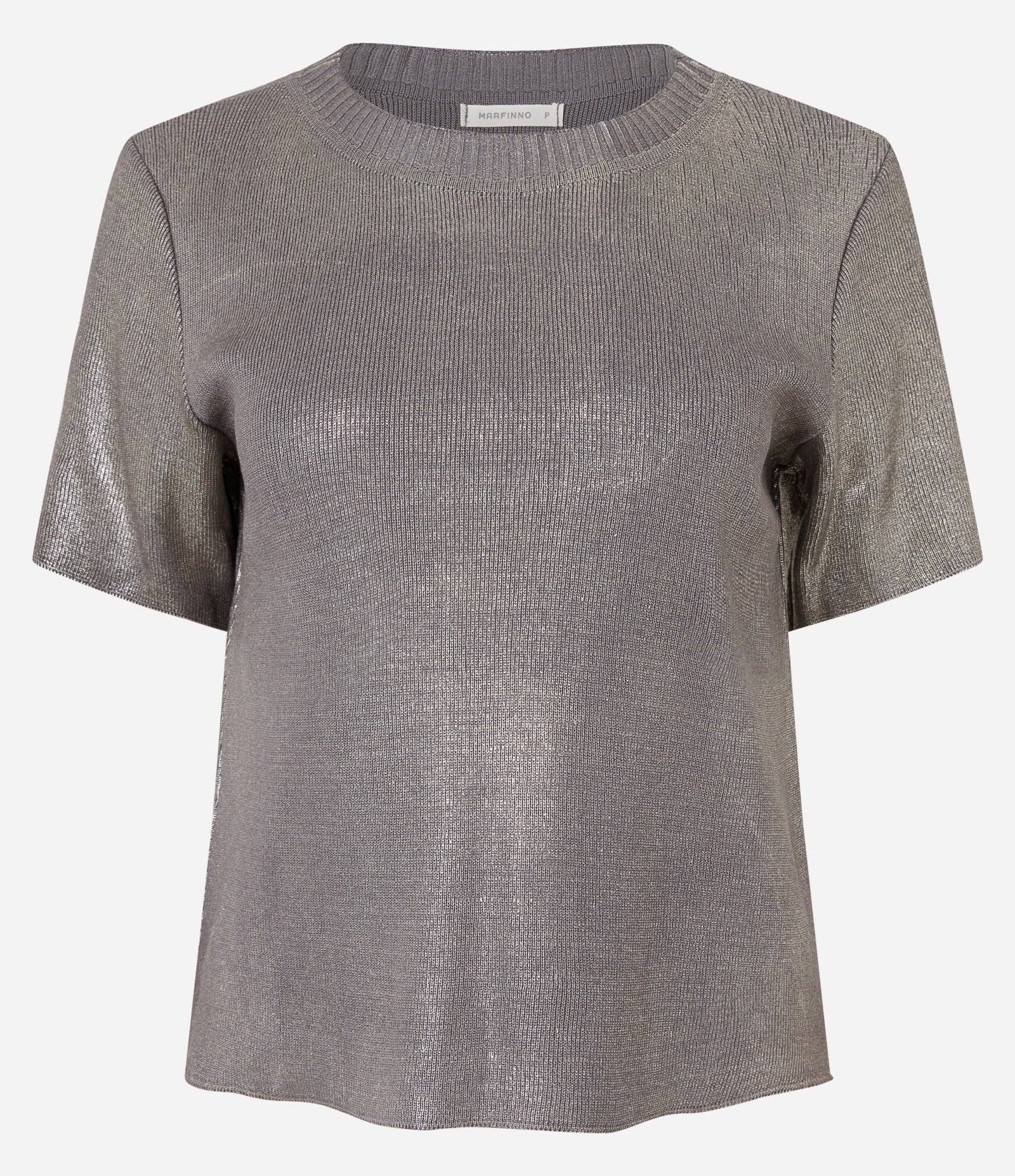 Blusa em Ribana com Superfície em Foil Cinza/ Dourado 5