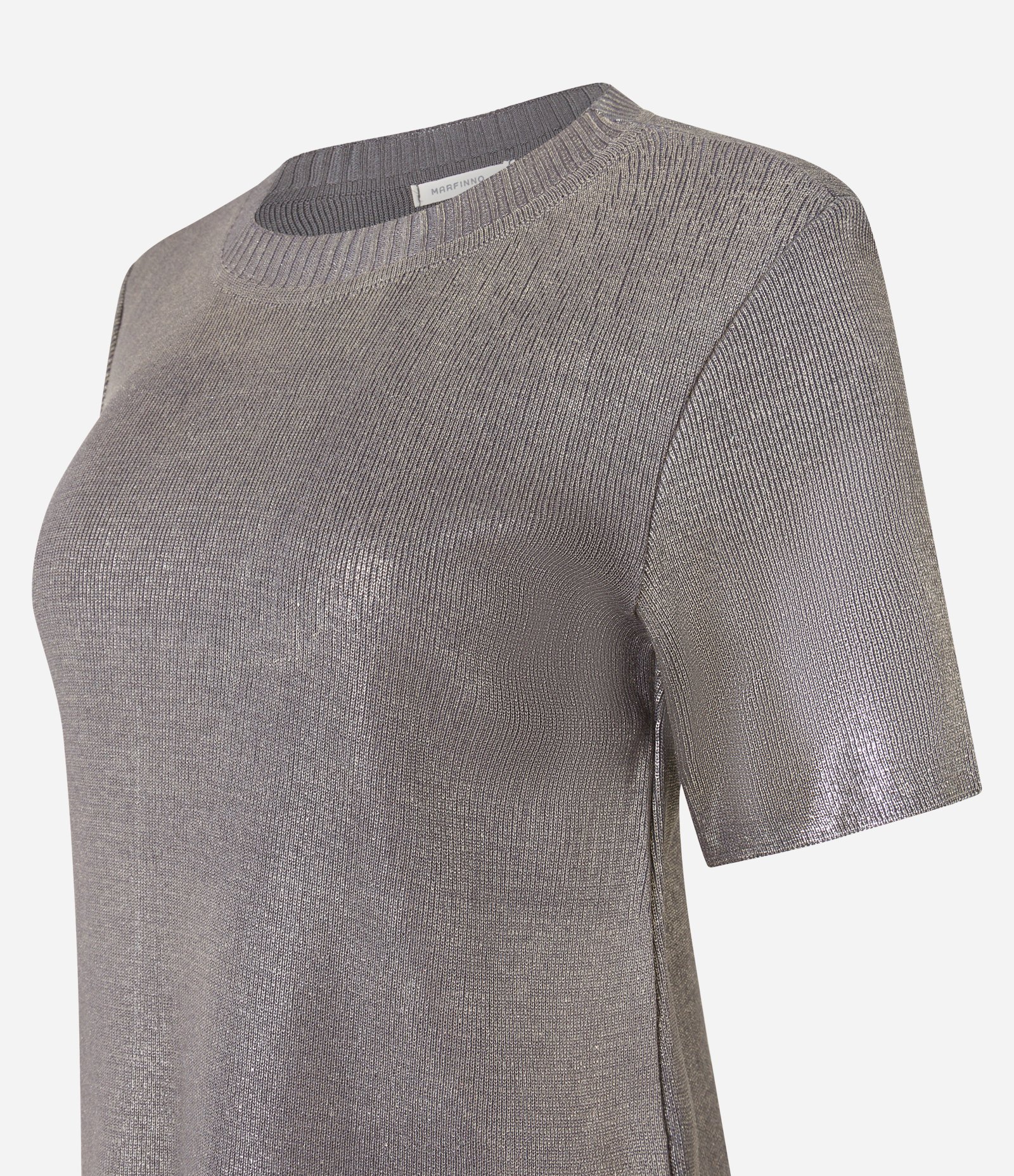 Blusa em Ribana com Superfície em Foil Cinza/ Dourado 6