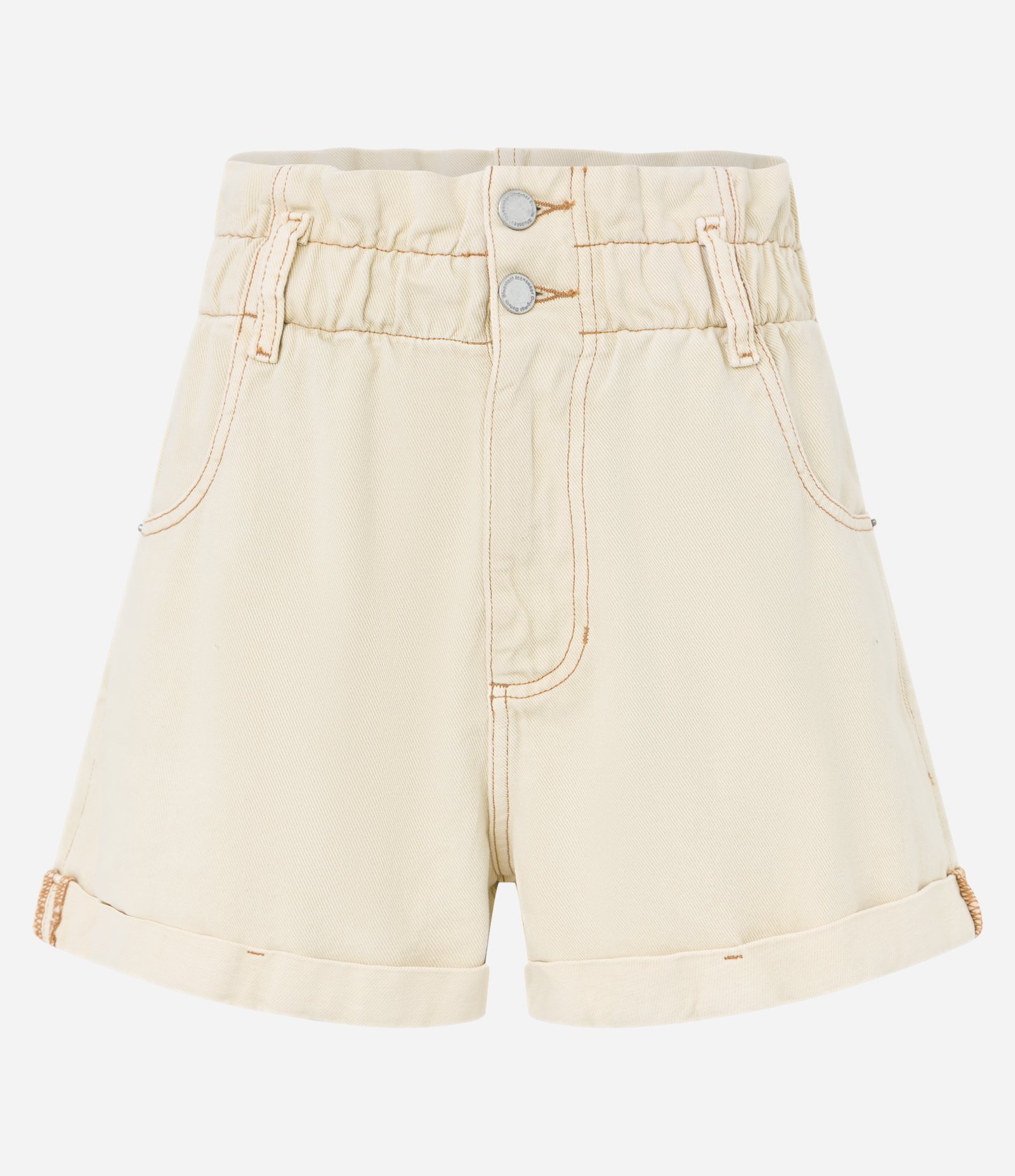 Short Baggy Cintura Alta em Sarja com Elástico no Cós Bege 5