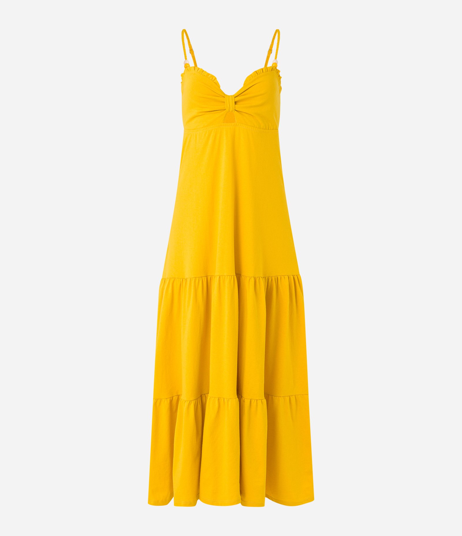 Vestido New Midi em Algodão com Alça Trançada Amarelo 5