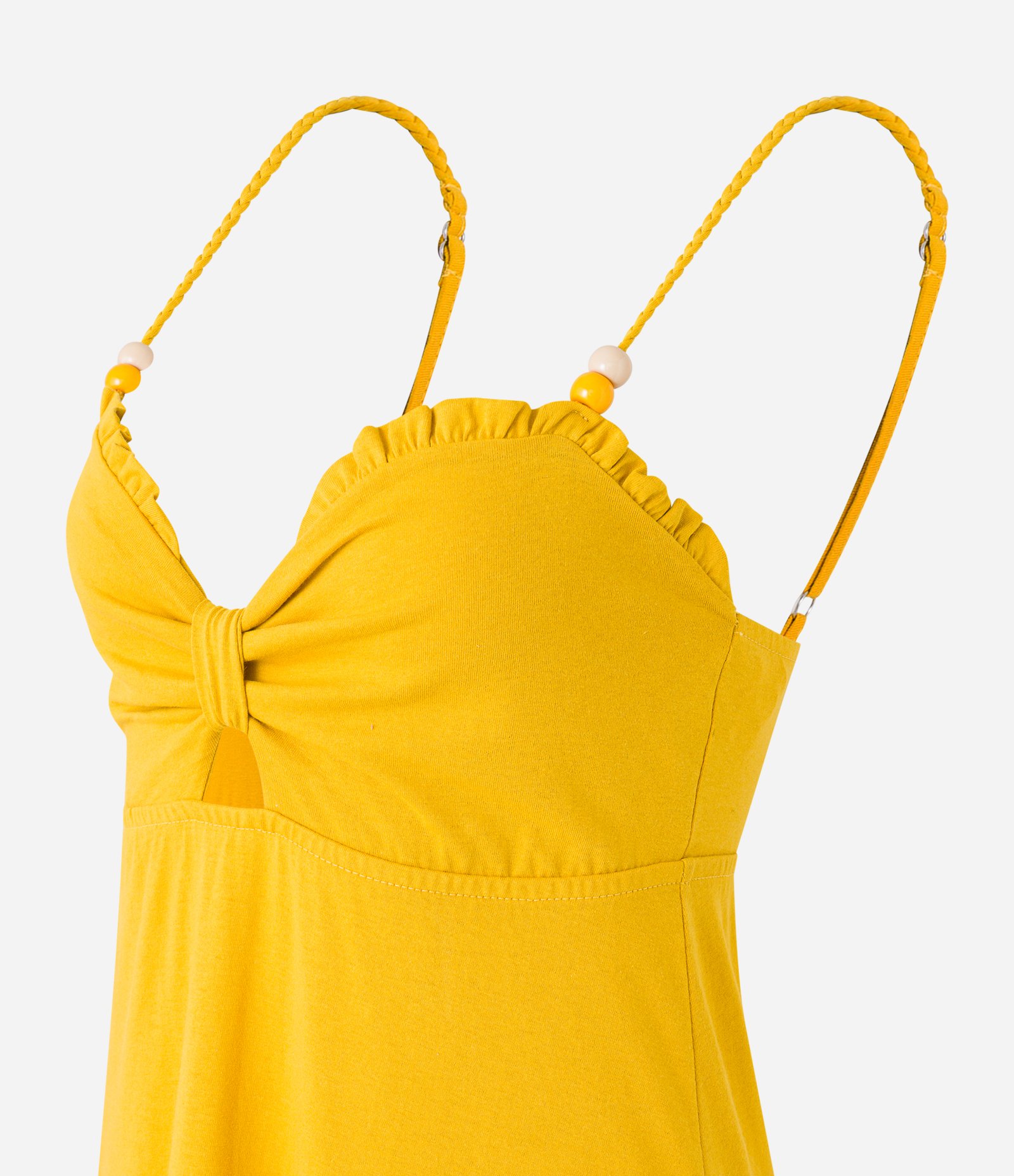 Vestido New Midi em Algodão com Alça Trançada Amarelo 6