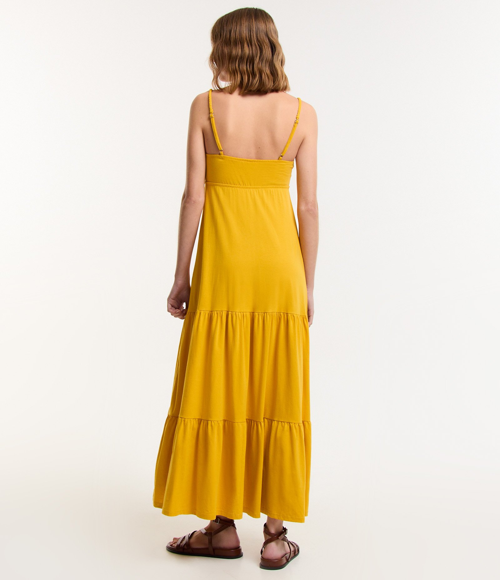 Vestido New Midi em Algodão com Alça Trançada Amarelo 3