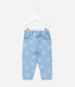 Calça Mom Infantil em Jeans com Estampa de Florzinhas - Tam 1 a 5 Anos