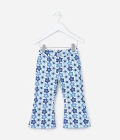Calça Flare Infantil em Jeans com Estampa Floral - Tam 1 a 5 Anos