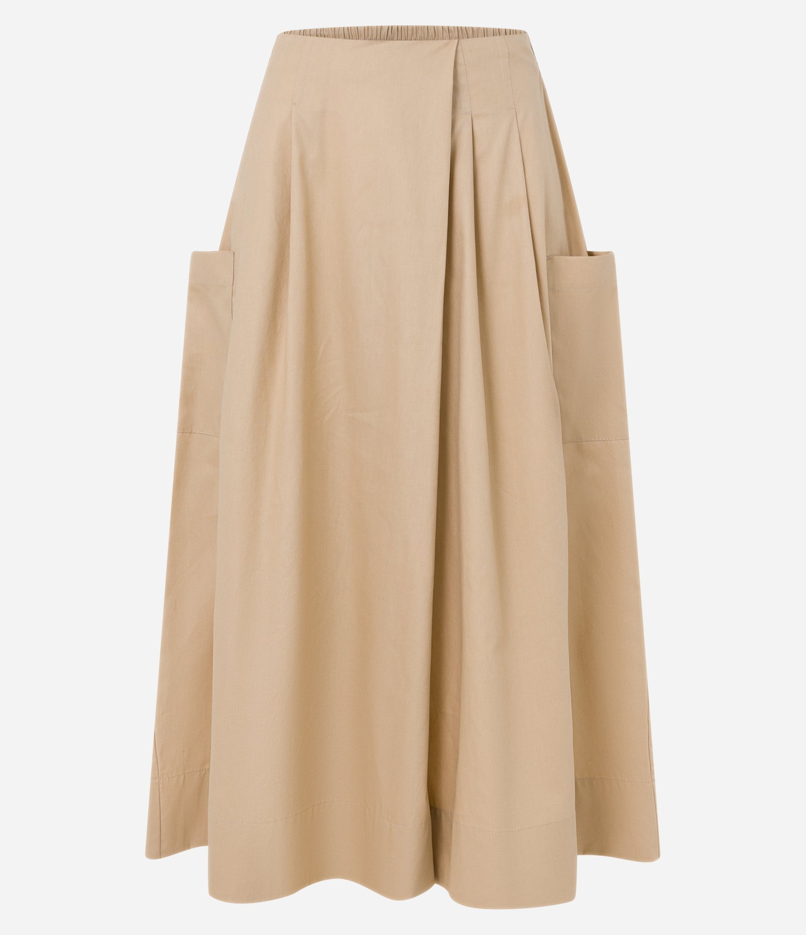 Calça Pantacourt Ampla em Tricoline com Bolsos Grandes Laterais Bege 6